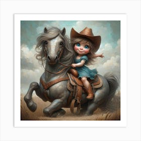 Little Cowgirl Riding A Horse Art Print