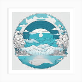 Circle With Mountains And Clouds Art Print