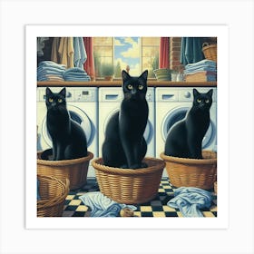 Three Cats In Baskets Art Print