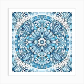 Blue Floral Mandala Art Print