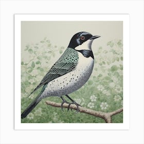 Ohara Koson Inspired Bird Painting Lark 3 Square Art Print