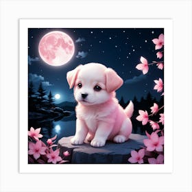 Puppy In The Moonlight Art Print