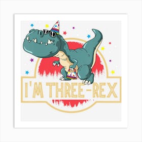 Three Rex T Rex Birthday 3 Year Old Boy Girl Kids Art Print