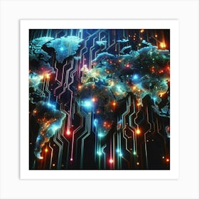 World Map With Lights Art Print