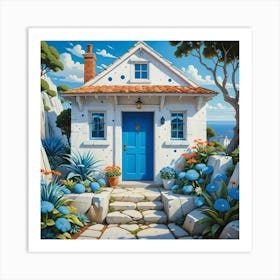 Blue Cottage Art Print