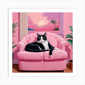 Cat On A Pink Couch Art Print