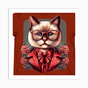 Cat With Glasses And Roses Art Print