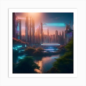 Symbiosis of Nature and Technology: A Futuristic Utopia Art Print