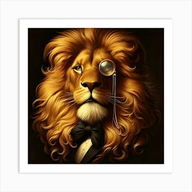 A Regal Lion With A Gold Rimmed Monocle, Inspired By The Grand And Baroque Paintings Of Caravaggio 2 Art Print