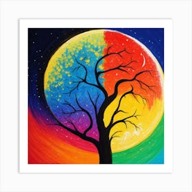 Colour Moon Tree Art Print