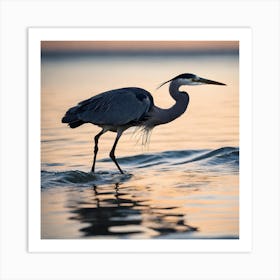 The Heron In Water Art Print