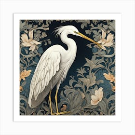 Egret William Morris Style Bird (1) Art Print