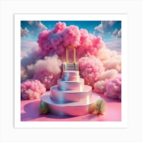 Pink Cloud Archway And Golden Steps Art Print