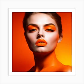 Beautiful Woman In Orange Makeup Art Print