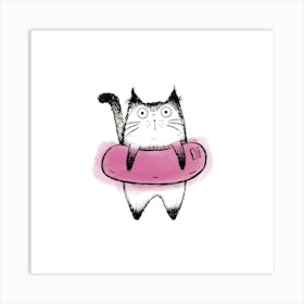 Cat On A Pool Float Art Print