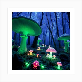 Glow In The Dark Mushrooms Art Print