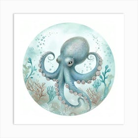Storybook Style Octopus Deep In The Ocean Art Print