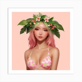 Asian Girl In Bikini Art Print