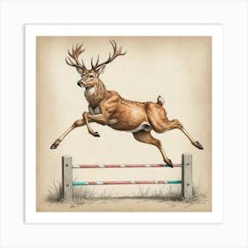 Deer Jumping Over Hurdles Art Print