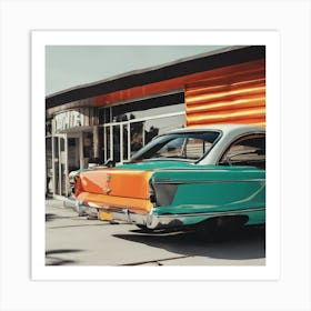 Old Car In Front Of A Diner Art Print