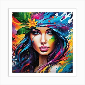 Girl With Colorful Hair 2 Art Print