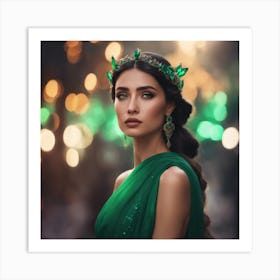 Beautiful Woman In Green Dress Art Print