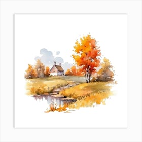 Watercolor Autumn Landscape 16 Art Print