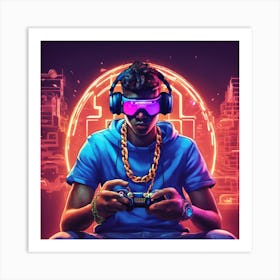 Gamer With Headphones smashing it Art Print