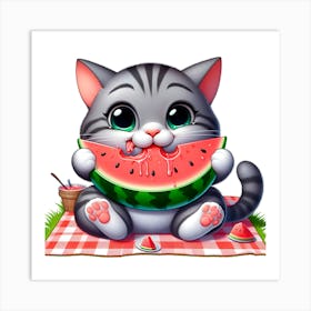 Watermelon Cat 1 Art Print