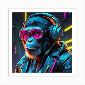 Chimpanzee With Headphones Art Print