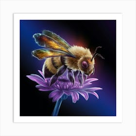 Bee On Purple Flower Art Print