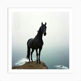 Black Horse On Cliff 9 Art Print