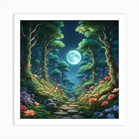 Moonlight Path In The Forest Art Print