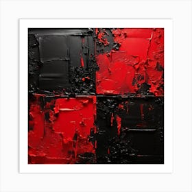 Hand Painted Abstract Black And Red Art Print