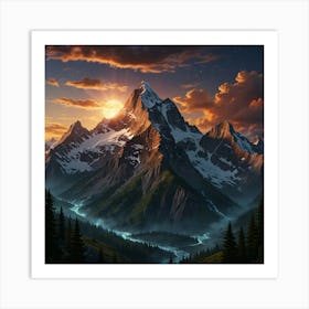 Mountain Landscape At Sunset 2 Art Print