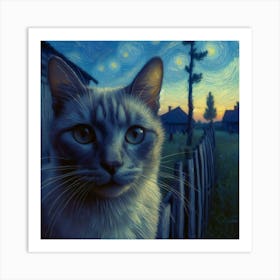 Starry Night Cat 5 Art Print