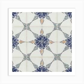 Moroccan Tile, Oriental Art, North African Ethnic Decor in Blue and Orange 5 Art Print