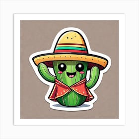 Cactus Wearing Mexican Sombrero And Poncho Sticker 2d Cute Fantasy Dreamy Vector Illustration (63) Art Print