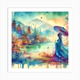 Asian Watercolor Painting 11 Art Print