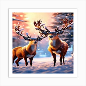 Deer In The Snow 1 Art Print