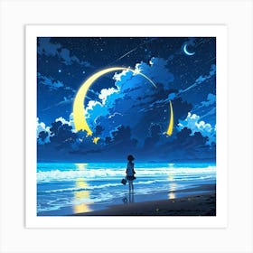 Moon And Stars Art Print