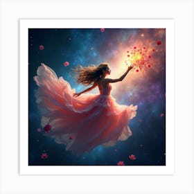 Girl With Flowers In The Sky Art Print