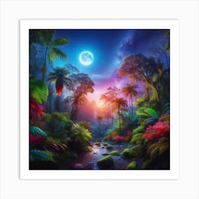 Tropical Forest At Night Art Print