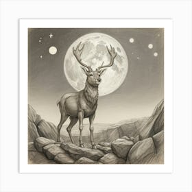 Deer In The Moonlight Art Print