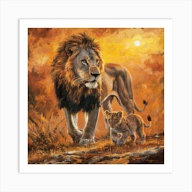 Lion And Cub Art Print