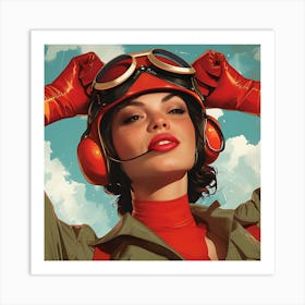 Soviet Themed Retro Female Pilot Art Print