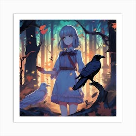 Manga Girl In The Forest Art Print