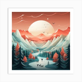 Landscape With Deer 1 Art Print