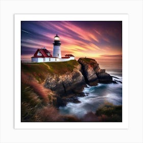 Lighthouse At Sunset 4 Art Print