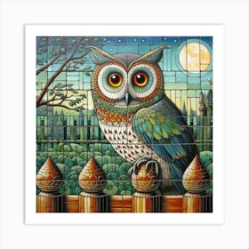 Owl On The Fence Art Print